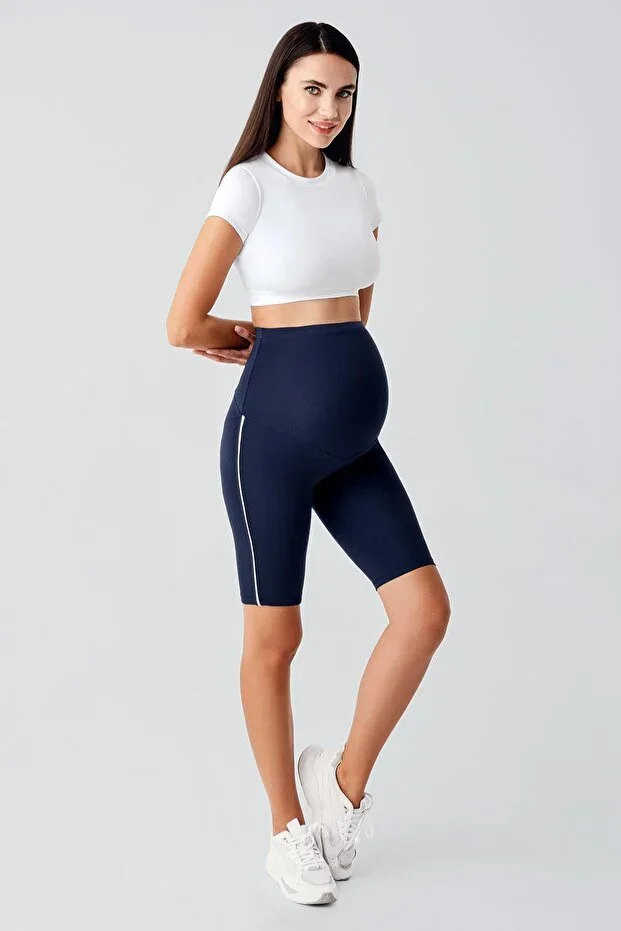 High-Waisted Above-Knee Biker Flexible Adjustable Waist Maternity Tights