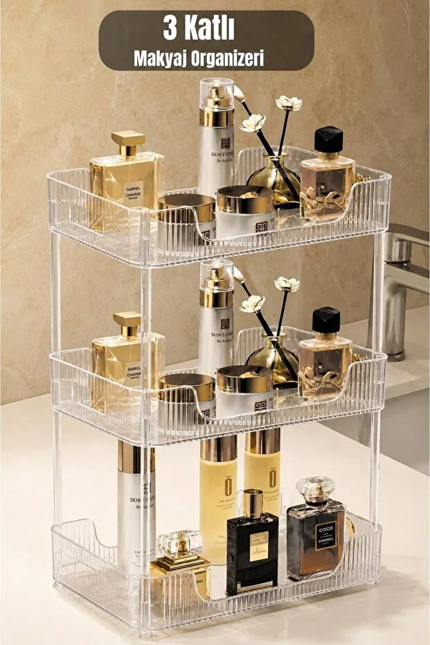 3 Tier Crystal Makeup Organizer, Footed Cosmetic Organizer, Jewelry Organizer, Bathroom Shelf, Shampoo Holder