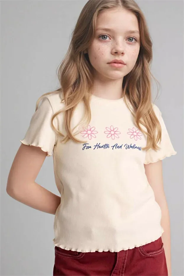 Slim Fit Ribbed Ribbed T-shirt for Girls B6689A826SM