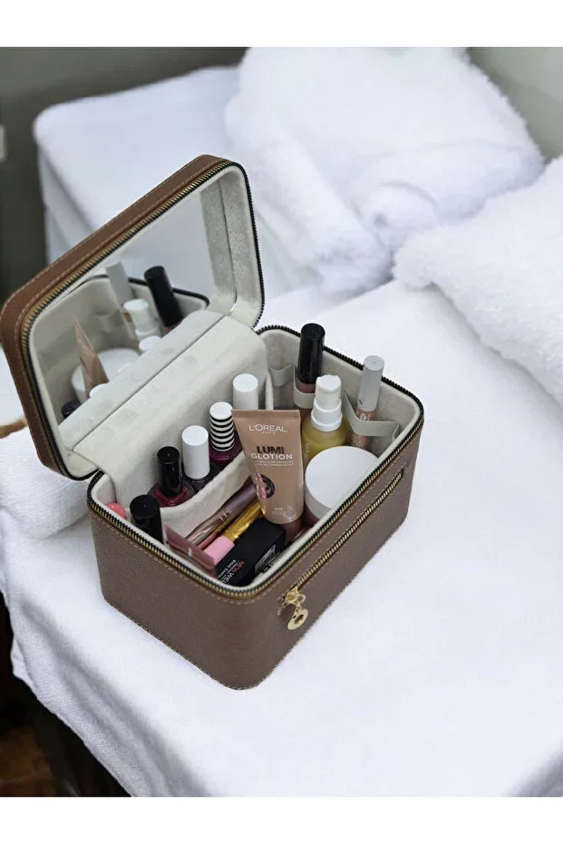 Makeup Mirror Makeup Travel Care Bag Brown