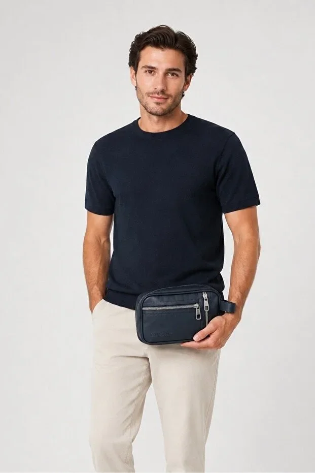 Men's Black Large Size Portfolio & Clutch & Shaving Handbag