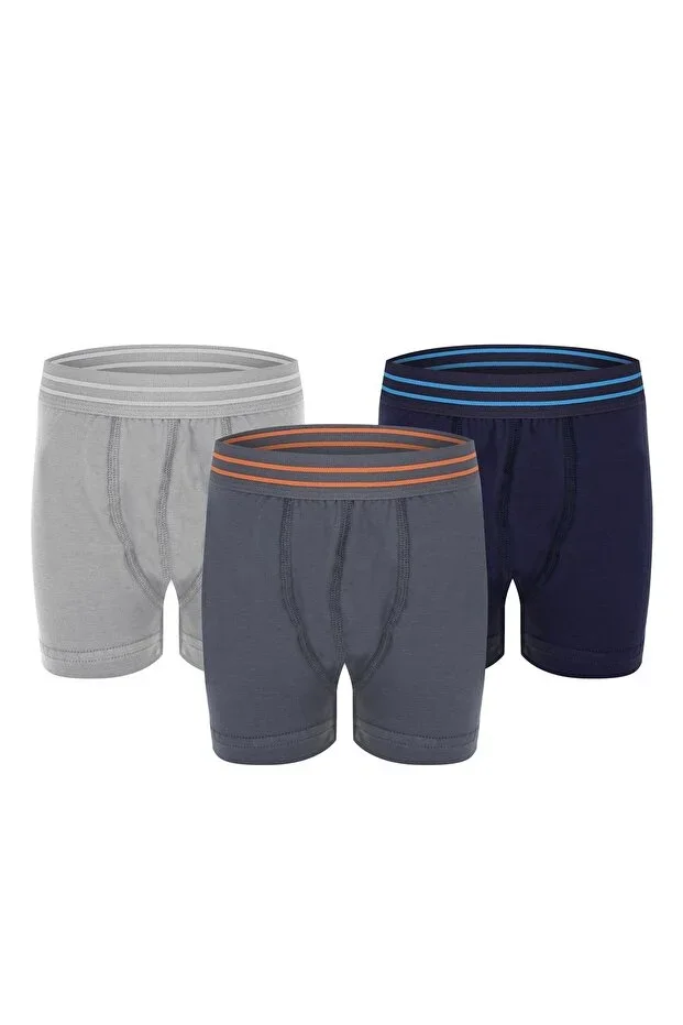 ERDEM İÇ GİYİM Füme-Gri-Lacivert 3-Pack Boy's Elastane Boxer 3363