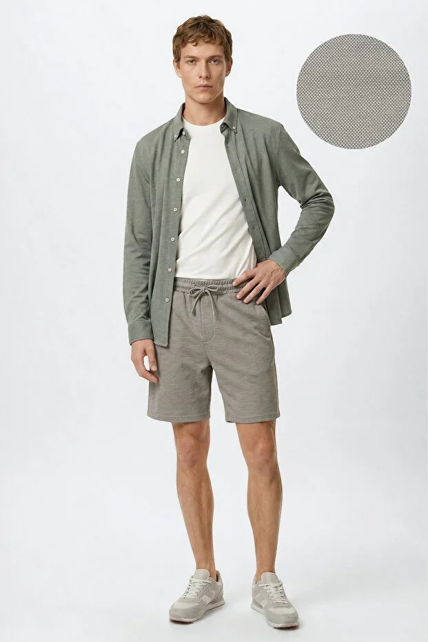 Men's Khaki Cotton Standard Fit Regular Cut Tie Waist Side Pocket Sport Knit Shorts
