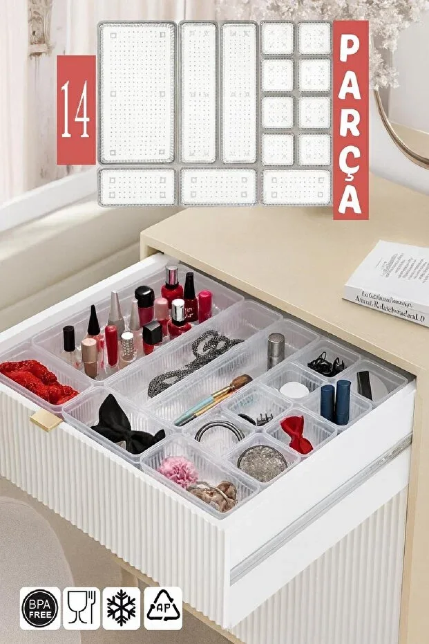 14-Piece Cabinet Drawer Organizer - Kitchen Drawer Spoon Holder Organizer