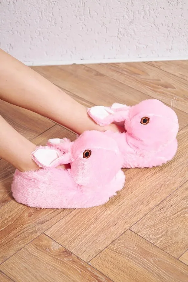 PLUSH RABBIT PRINT WOMEN'S HOUSE SLIPPER