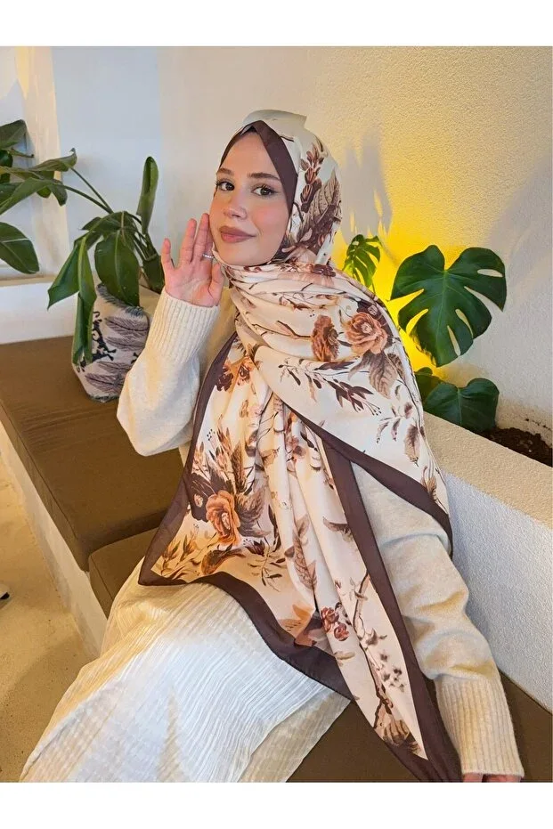 Patterned Cotton Soft Shawl Vera Series Coffee Cream ps126