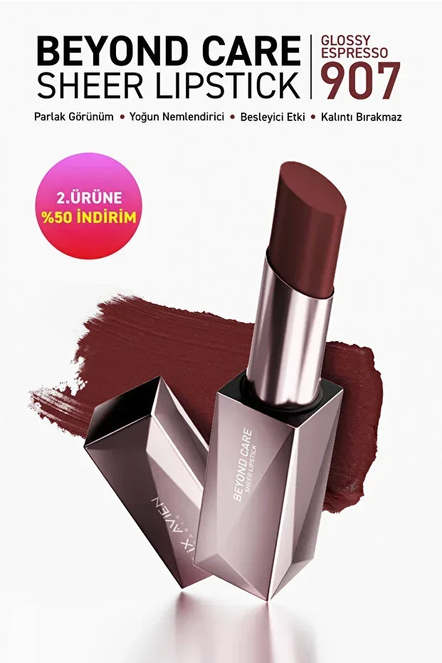 Alix Avien Beyond Care Sheer Lipstick 907 - Glossy Espresso - Intense Moisturizing Nourishing Effect - Glossy Lipstick