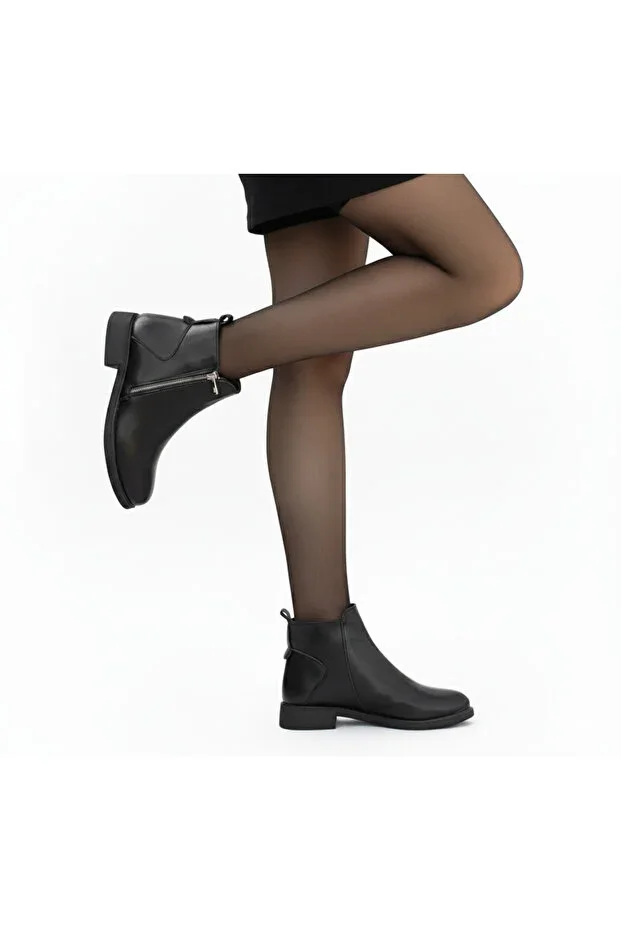 Genuine Leather Women's Black Simple Flat Sole Orthopedic Classic Boots