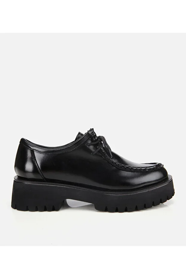 Women's Black Stitch Nose Thick Sole Casual Loafer