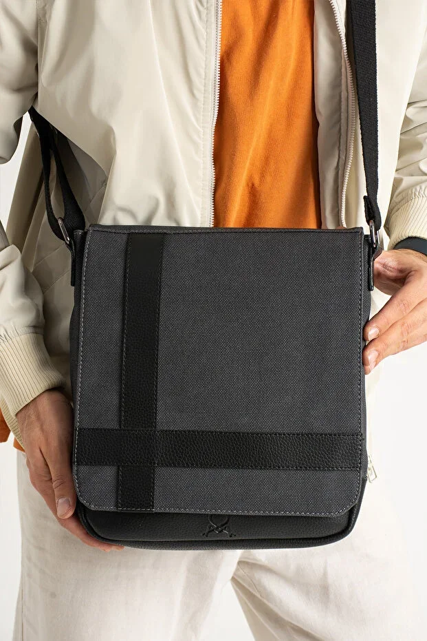 Mega 417 UNISEX Canvas Messenger Bag Shoulder Bag BLACK-BLACK