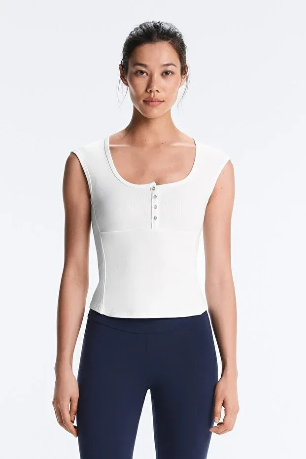 Oysho Cotton modal rib detail sleeveless T-shirt