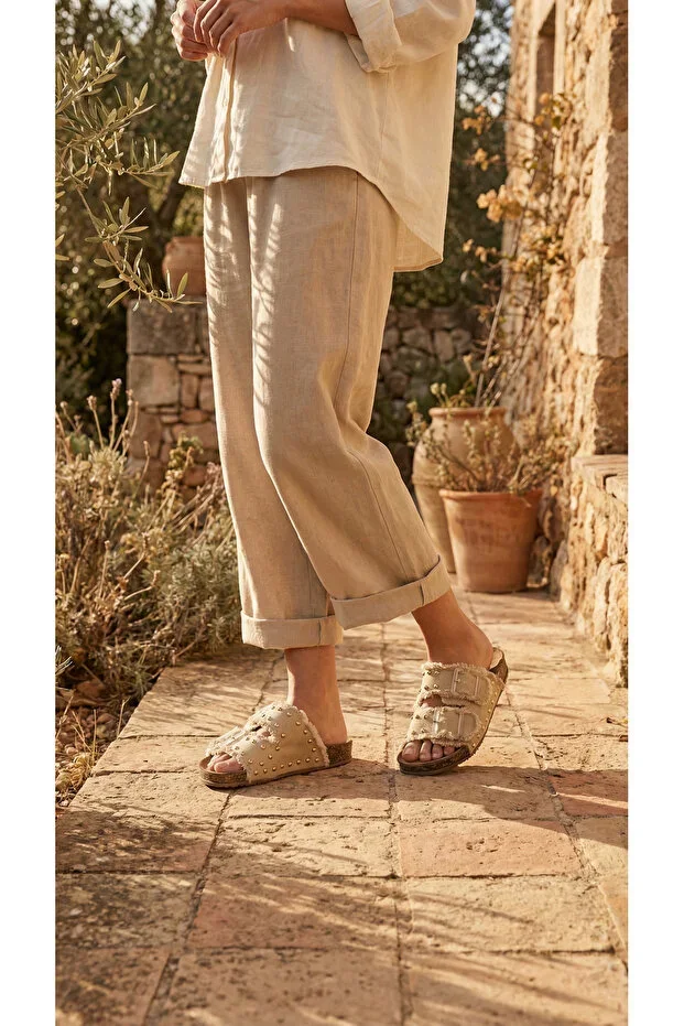 Women's Anatomical Sole Double Buckle Denim Slippers Casual Comfortable Summer Home and Outdoor Sandals