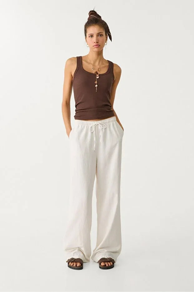 Stradivarius Linen Blend Relaxed Fit Trousers