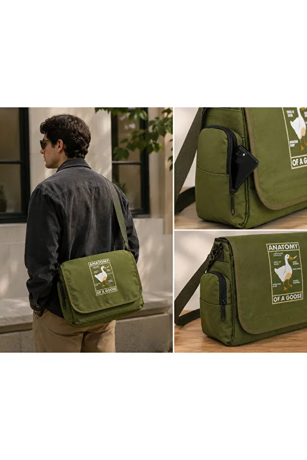 Duck Anatomy Print Waterproof Large Capacity Water Bottle Pocket Unisex Messenger Bag