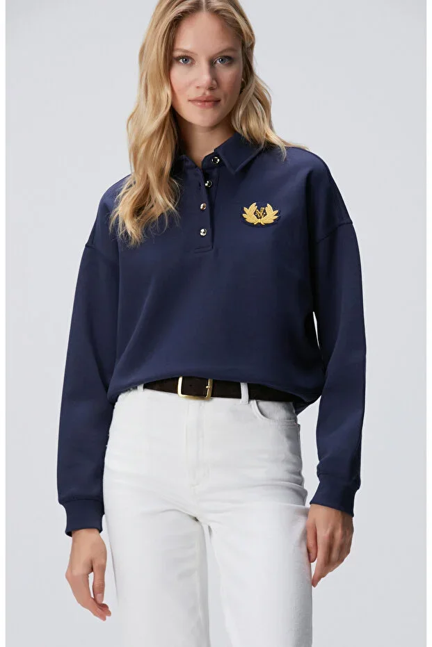 Navy Blue Sweatshirt with Patch Detail
