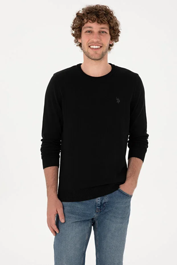 Men's Slim Fit Crew Neck Black Basic Sweater 50313713-VR046
