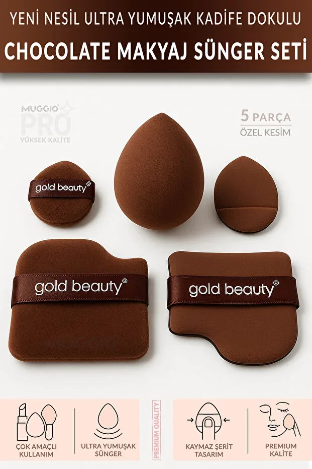 Chocolate Makeup Sponge Set 5 Pieces New Generation Ultra Soft