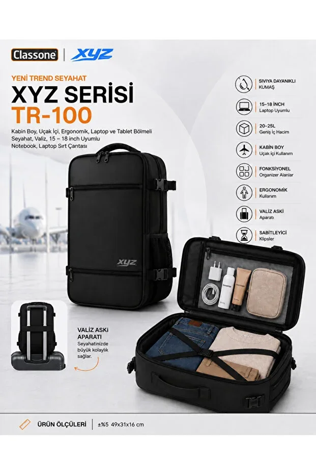 XYZ Series TR-100 Cabin Size, In-Flight, Ergonomic, Laptop and Tablet Compartment, Travel, Suitcase, 15 - 18 inch Compatible Notebook, Laptop Backpack