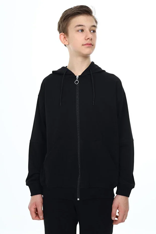 Black Boys' Hooded School Cardigan 19206