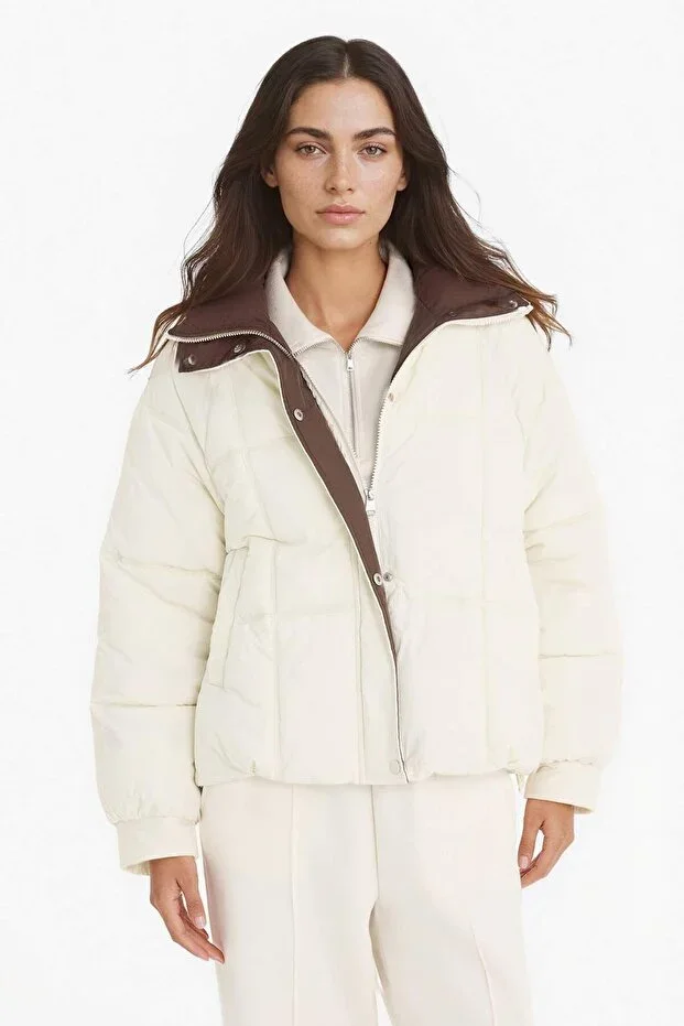 Regular Fit Hooded Zip-Up Short Puffer Jacket F2144AX25WN