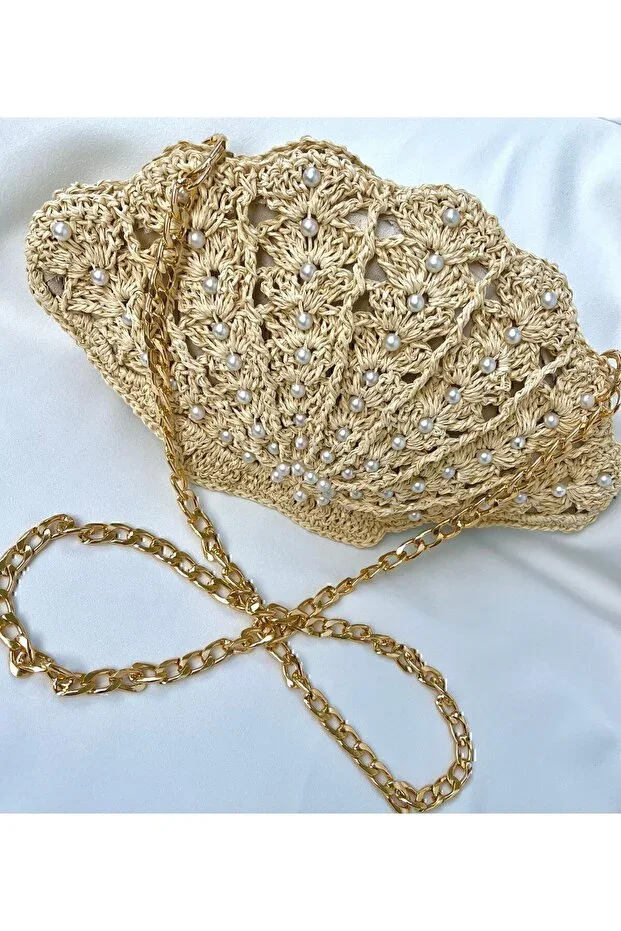 Beaded Clam Bag / Beaded Oyster Bag / Beaded Straw Bag / Hand-knitted Straw Bag