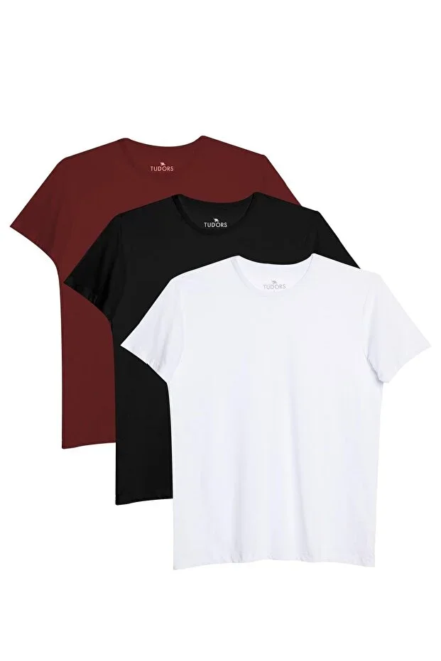 Unisex 3-Pack Black-White-Burgundy Slim Fit Crew Neck T-Shirt