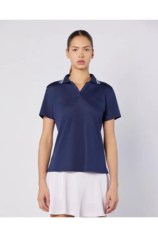 Elegance Polo Wmn Women Navy Blue Regular Polo Neck T-shirt