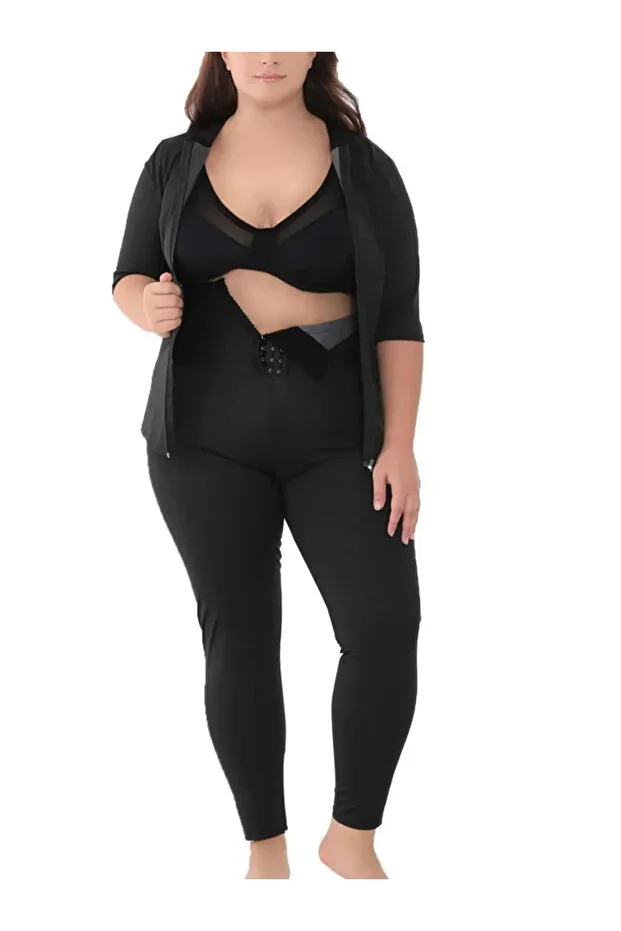 Ultra High Waist Buckled Thermal Sauna Leggings Thermal Zippered Bodysuit Set