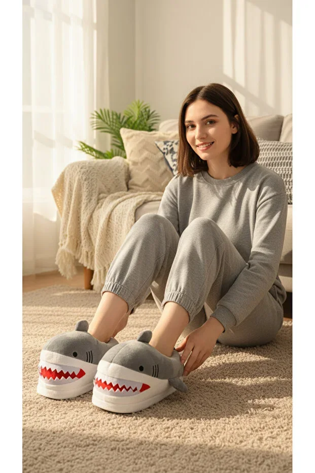Animal Cute Shark Plush Soft Inner Silent Sole Slipper | Fun Gift House Shoe |