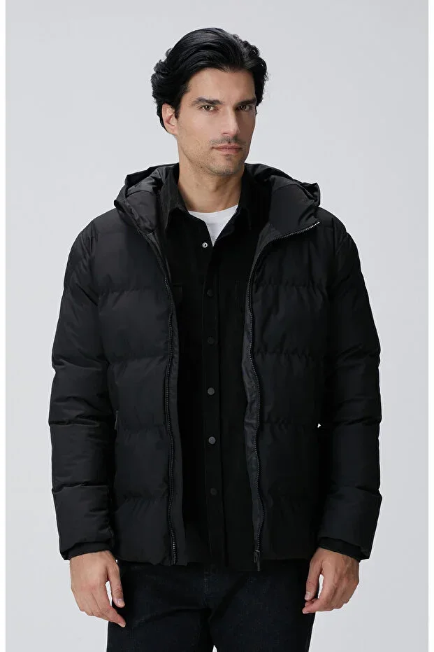 Black Hooded Puffer Jacket