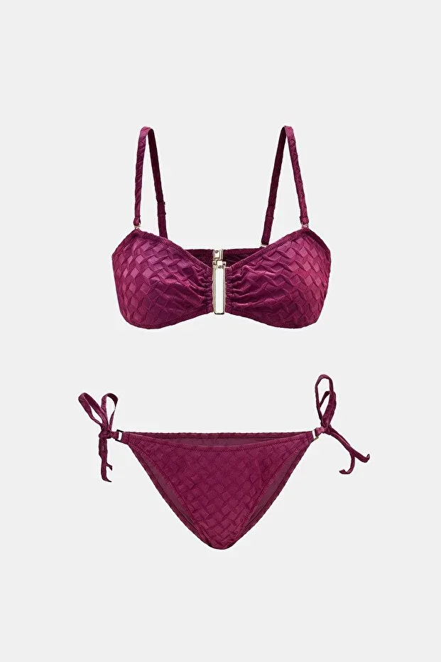 Olympos Purple Strapless Side Tie Bikini Set