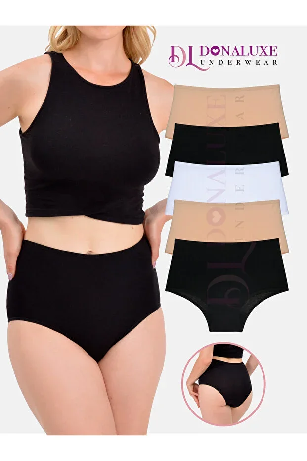Women's High Waist Black White Skin Cotton Soft Fabric 5-Pack Briefs