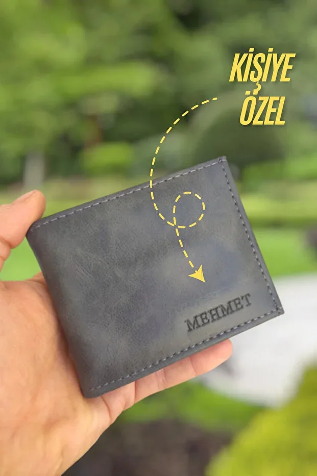 Gray Men's Wallet with Name Print Personalized