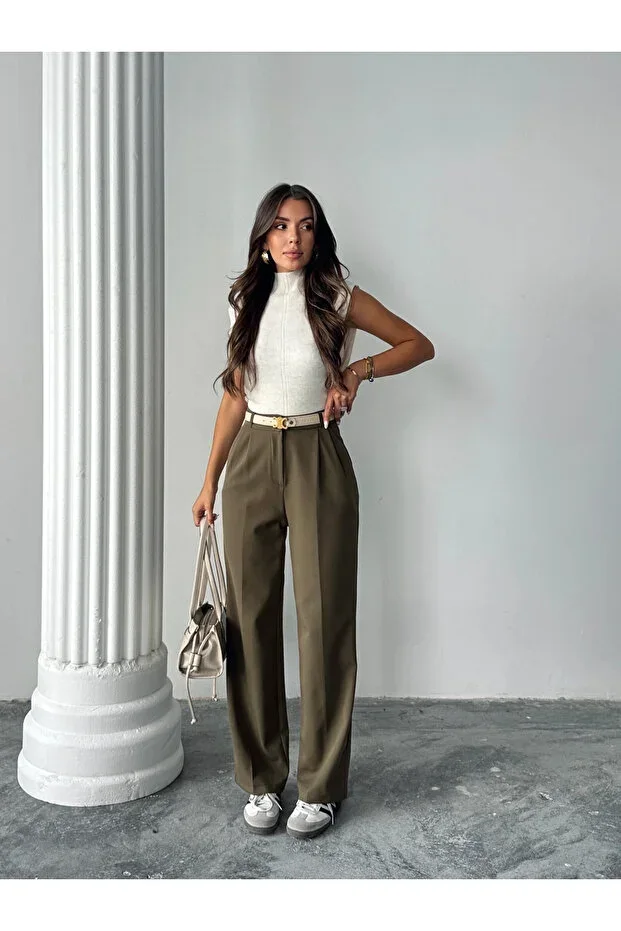 mydukkan.co My Palazzo Fabric Trousers Khaki Green