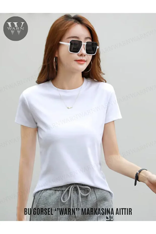 warn White Women's Round Neck Slimfit T-Shirt Stretchy Lycra 100% Cotton SUMMER