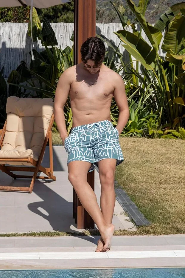 Quick Dry Patterned Men's Swim Shorts with Pockets-25115