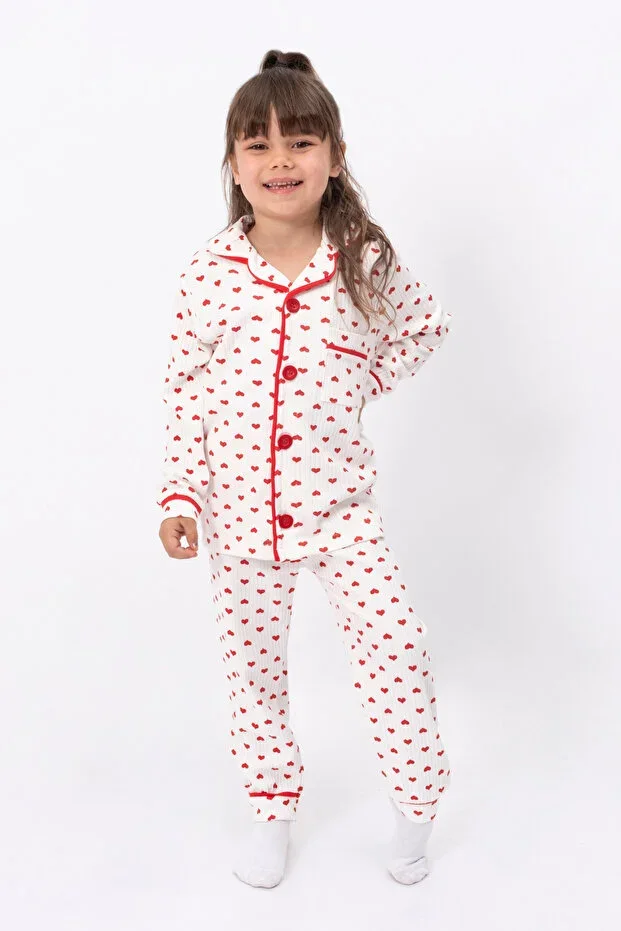 GIRL BABY & CHILD HEART PATTERNED 2-PIECE PAJAMAS COTTON BUTTONED YK051