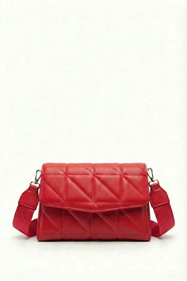 Women's Red Quilted Adjustable Strap Crossbody Bag