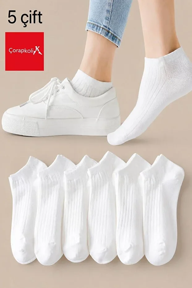5-Pack Women's Ribbed Short White Ankle Socks