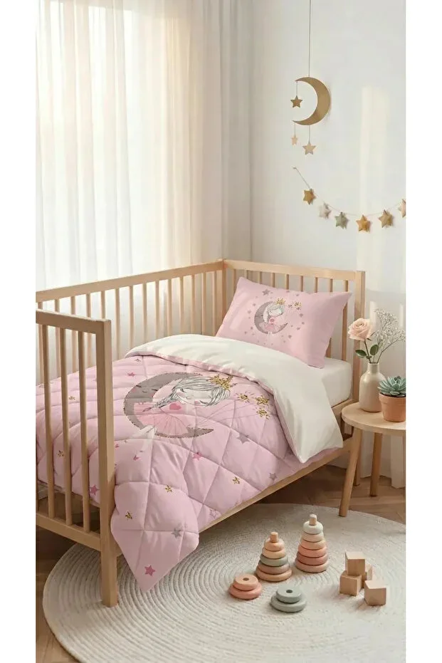 Pink Moon Sitting Girl Patterned Baby Crib Sleep Set TLABG-280