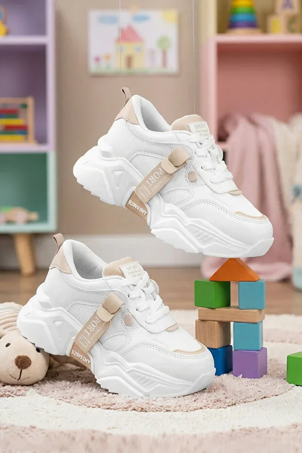 Kids DS 2051 White Beige Children Sneaker Daily Sports Shoe