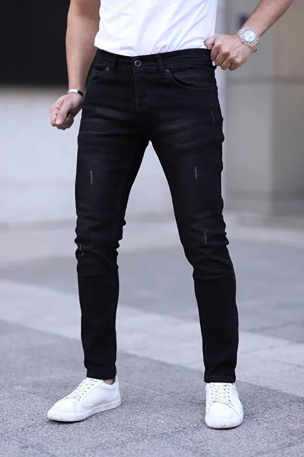 Men's Slim Fit Stretch Denim Trousers Black Black Nail
