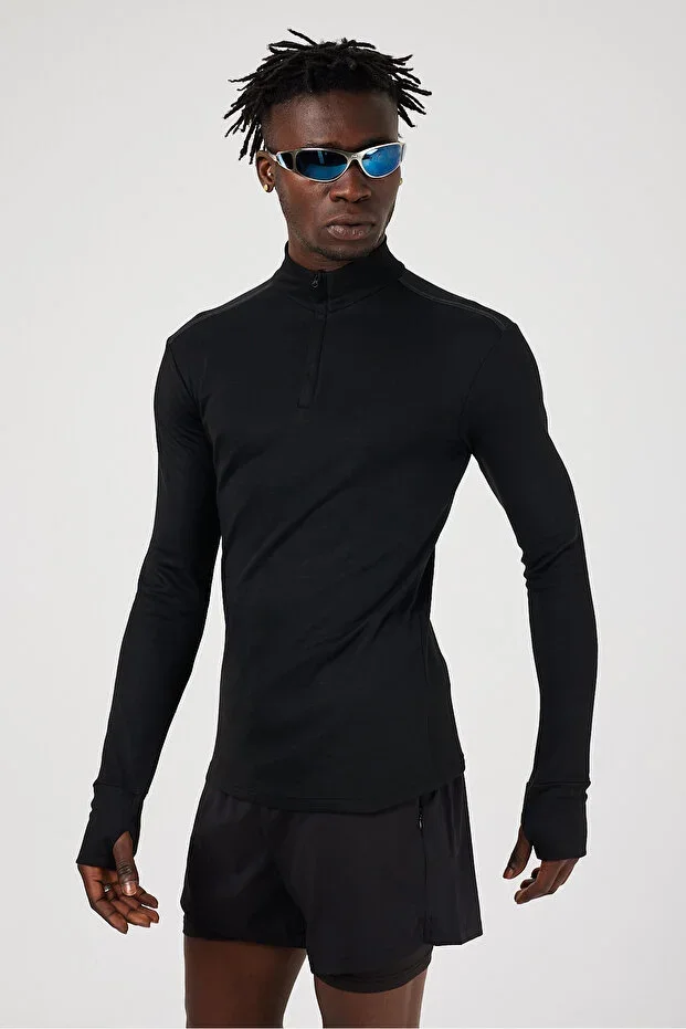 Velocy Men's Long Sleeve Thermal Running T-Shirt Ski Base Layer Black