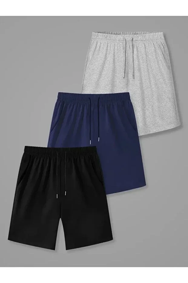 SURMARİ 3-Piece Set Relaxed Fit Unisex Cotton Sport Shorts