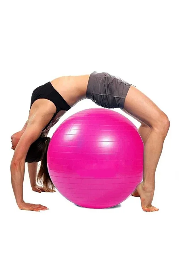 65 Cm Ribbed Pilates Ball Plates Balance Yoga Sports Exercise Ball + Pump Set Pink