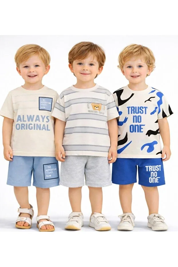 Boys T-shirt Shorts 3 Piece Set Summer Cotton