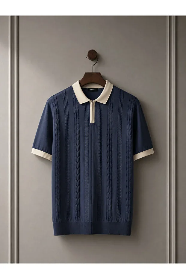 Vance Polo Neck Zippered Knitted Old Money Knit Premium Soft Short Sleeve Men's T-shirt