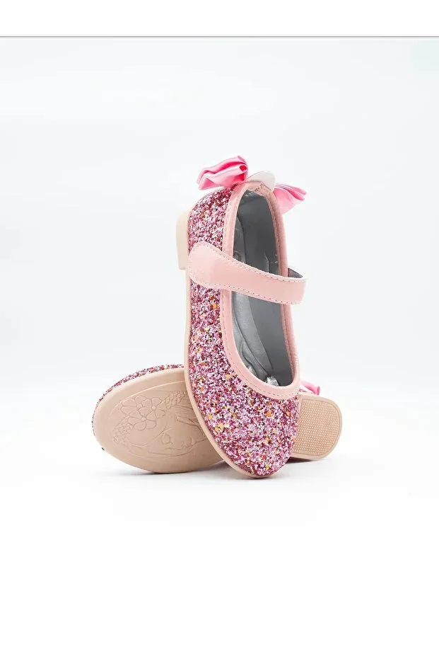 Girl Pink Glitter Orthopedic Non-Slip Sole Velcro Ballet Flats
