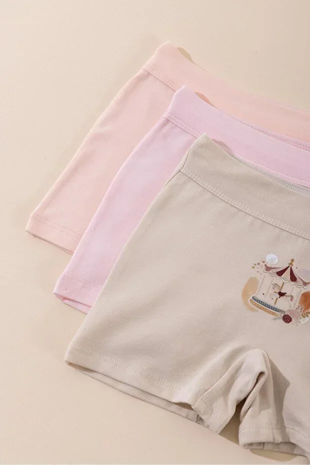 Girls Cotton Printed Lycra Boxer Shorts 3-Pack 5703 Colored