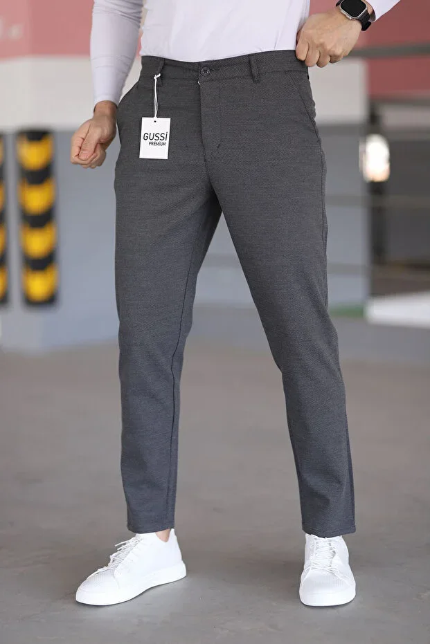 Men's Charcoal Slim Fit Stretch Lycra Linen Trousers